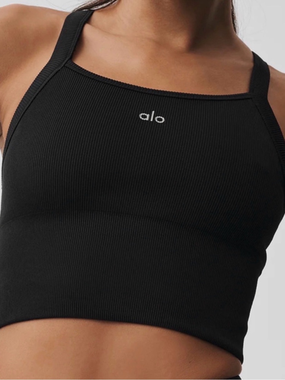 ALO Yoga Black Ribbed Favorite Tank Bra- Black